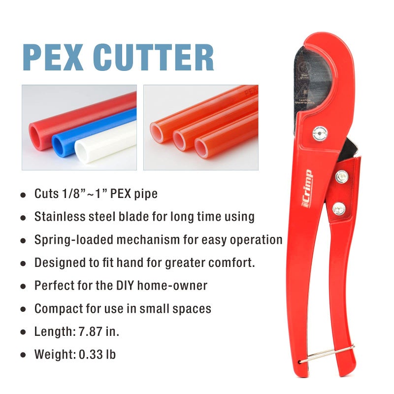 iCrimp PEX Clamp Cinch Tool for 3/8-inch to 1-inch Stainless Steel Clamps meet ASTM F2098 Standard with Pex Pipe Cutter Blue&red - Image 3